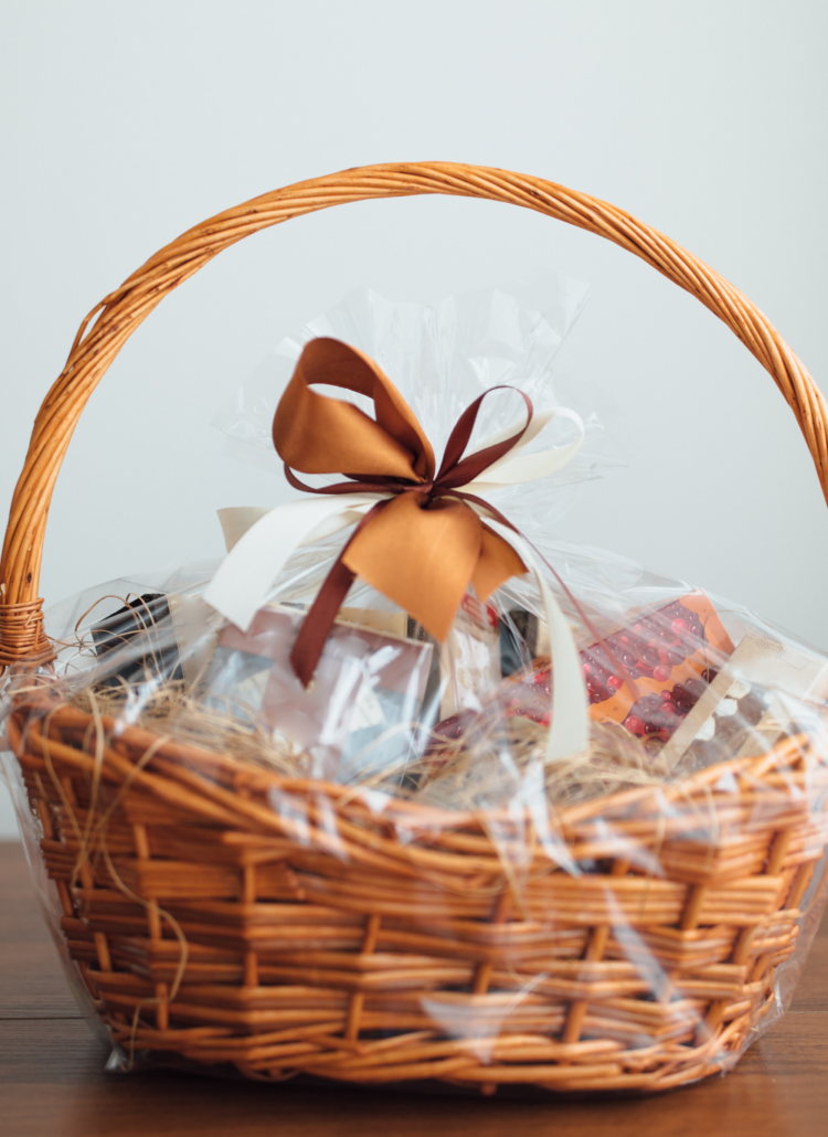 brown basket with self care products